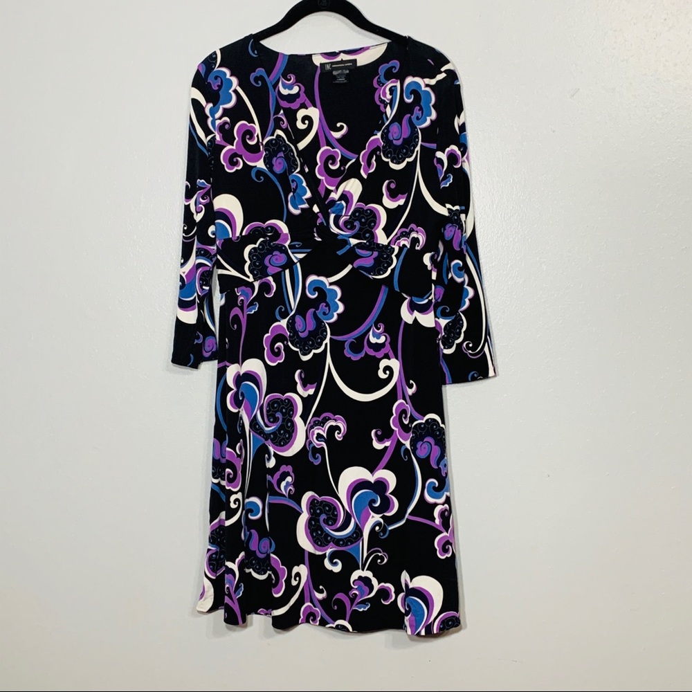 INC Black/Purple Faux Wrap Dress